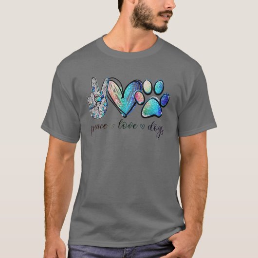 T-shirt Peace Love Chiens Chien Chien Paw Amoureux de les  (Devant)