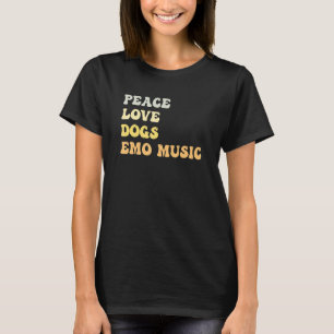 T-shirt Peace Love Chiens Emo Music Retro