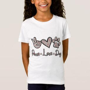 T-Shirt Peace Love Chiens Fleurs Aimer Chien Chien Chien P