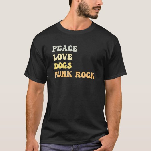 T-shirt Peace Love Chiens Punk Rock Retro (Devant)