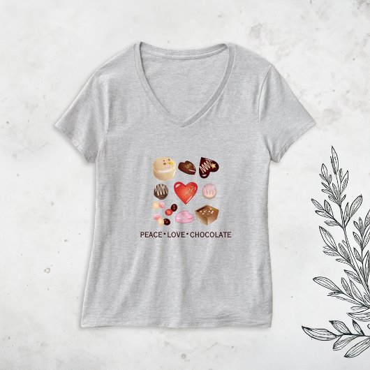 T-shirt Peace Love Chocolate Candy Coeur