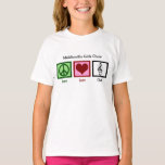 T-shirt Peace Love Choir Cute Custom Chorus Girls<br><div class="desc">Un joli t-shirt personnalisé pour une petite fille qui aime chanter dans la chorale. Obtenez cette chorale cool Peace Love Choir pour votre petit soprano ou alto.</div>