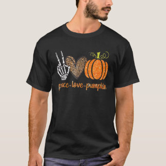 T-shirt Peace Love Citrouille Leopard Heart Halloween
