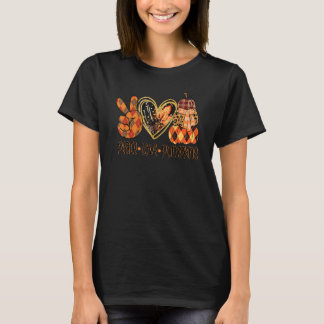 T-shirt Peace Love Citrouille Léopard Orange Plaid Fall