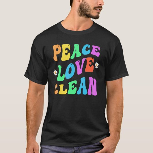 T-shirt PEACE LOVE CLEAN Retro Custodian Super Retour vers (Devant)
