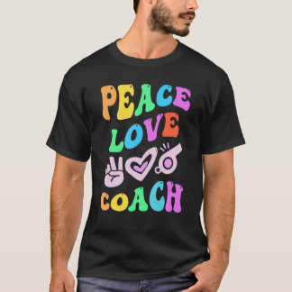 T-shirt PEACE LOVE COACH Retro Trainer Groovy Back To Scho