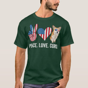 T-shirt Peace Love Corgi Papa Maman Drapeau Américain Corg