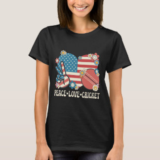 T-shirt Peace Love Cricket Lover American Flag Patriotic C