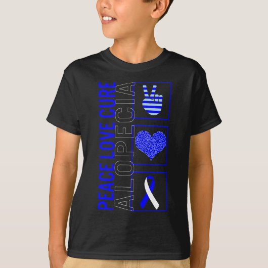 T-shirt Peace Love Cure Alopecia Awareness Ribbon Warrior (Devant)