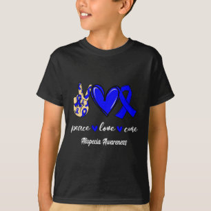 T-shirt Peace Love Cure Alopecia Blue Ribbon Sensibilisati