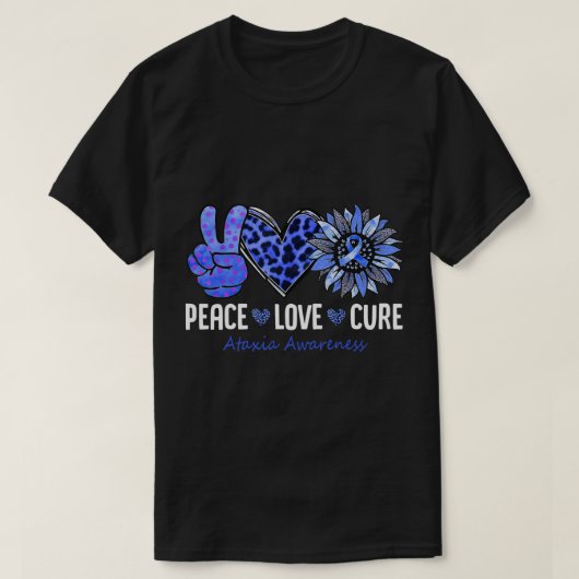 T-shirt Peace Love Cure Ataxia Awareness Month Blue Sunflo (Design devant)