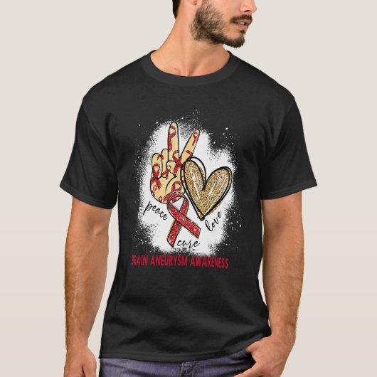 T-shirt Peace Love Cure Bleached Cerveau Aneurysme Sensibi (Devant)