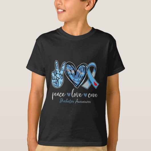 T-shirt Peace love cure bleu ruban de sensibilisation au d (Devant)