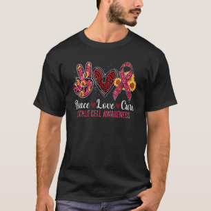 T-shirt Peace Love Cure Burgundy Ribbon Sickle Cell Award