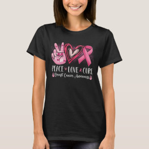 T-shirt Peace Love Cure Cancer du sein Coeur rose Ruban