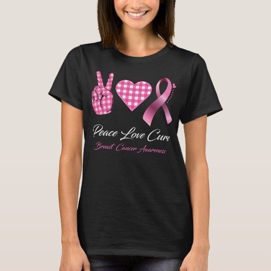T-shirt Peace Love Cure Cancer du sein Sensibilisation (Devant)