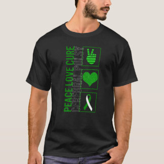 T-shirt Peace Love Cure Cérébral Pulsy Awareness Ruban Wa
