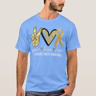 T-shirt Peace Love Cure Chilhood Cancer Awareness Gold Ri
