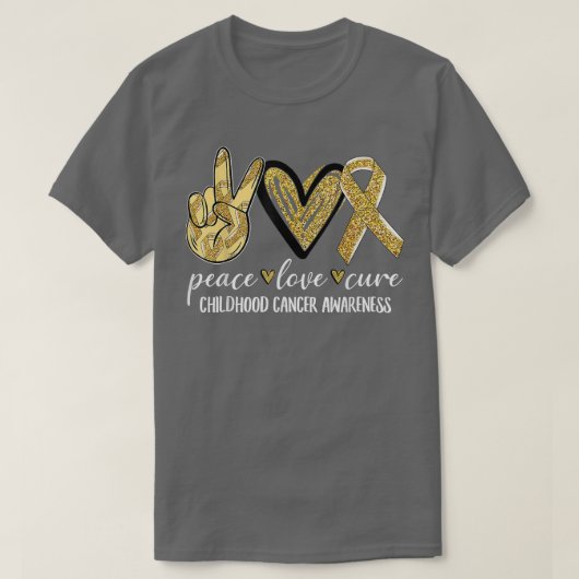 T-shirt Peace Love Cure Chilhood Cancer Awareness Gold Ri (Design devant)