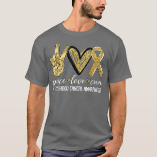 T-shirt Peace Love Cure Chilhood Cancer Awareness Gold Ri