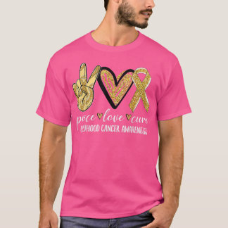 T-shirt Peace Love Cure Chilhood Cancer Awareness Gold Ri