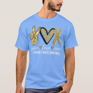 T-shirt Peace Love Cure Chilhood Cancer Awareness Gold Ri