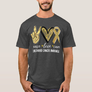T-shirt Peace Love Cure Chilhood Cancer Awareness Gold Ri