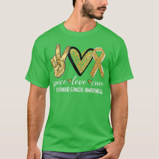 T-shirt Peace Love Cure Chilhood Cancer Awareness Gold Ri