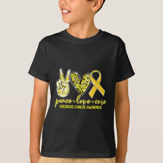 T-shirt Peace Love Cure Chilhood Cancer Awareness Leopart (Devant)