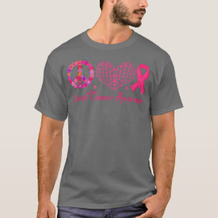 T-shirt Peace Love Cure Coeur rose Ruban Cancer du sein