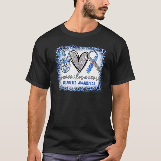 T-shirt Peace Love Cure Diabète Sensibilisation Blue Grey (Devant)