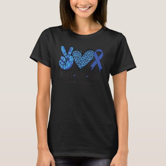 T-shirt Peace Love Cure Diabetes Awareness Diabetic Blue R (Devant)