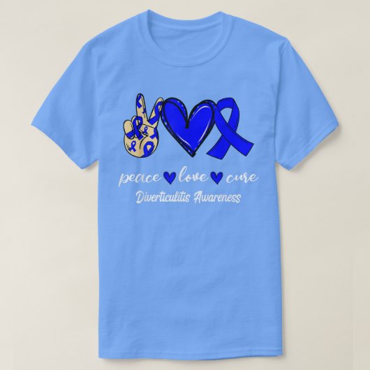 T-shirt Peace Love Cure Diverticulitis Blue Ribbon Award (Design devant)