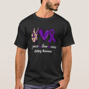 T-shirt Peace Love Cure Epilepsy Purple Ribbon Sensibilisa