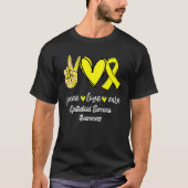 T-shirt Peace Love Cure Epithélioïde Sarcoma Ruban jaune (Devant)