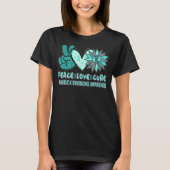 T-shirt Peace Love Cure Fragile X Syndrome Turquoise Ruban (Devant)