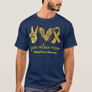 T-shirt Peace Love Cure Gold Ribbon Enfance Cancer Aware