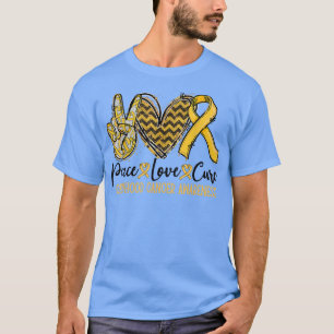 T-shirt Peace Love Cure Golden Ribbon Cancer de l'enfance