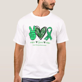 T-shirt Peace Love Cure Green Ribbon Liver Maladie de foie