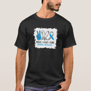 T-shirt Peace Love Cure Grey Blue Ribbon Prix du diabète