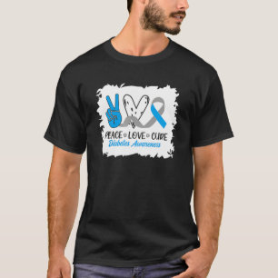 T-shirt Peace Love Cure Grey Blue Ribbon Prix du diabète