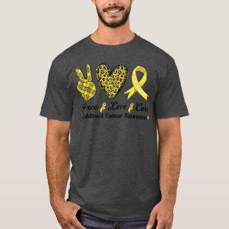 T-shirt Peace Love Cure-Heart Leopard Cancer de l'Enfance 
