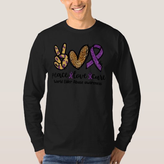 T-shirt Peace Love Cure Leopard Heart World Elder Abuse Aw (Devant)