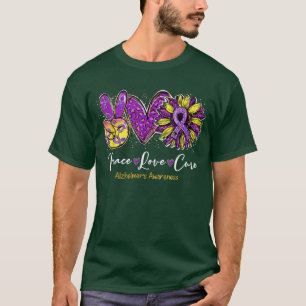 T-shirt Peace Love Cure Leopard Tournesol Alzheimer's Awar