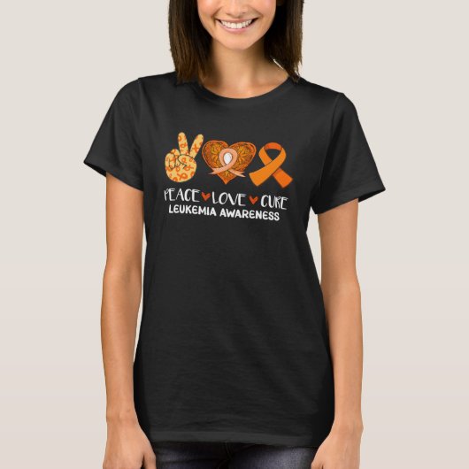 T-shirt Peace Love Cure Leukemia Sensibilisation Orange Ri (Devant)