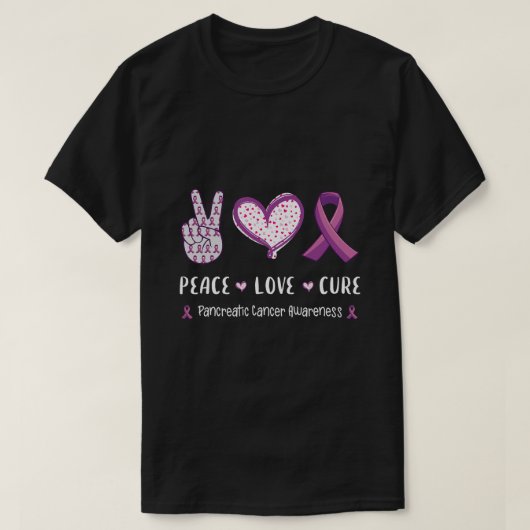 T-shirt Peace Love cure Pancreatic cancer aware (Design devant)