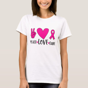 T-shirt Peace Love Cure Pink Ribbon Cancer du sein Lauréat