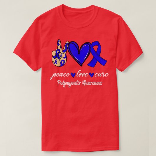 T-shirt Peace Love Cure Polymyositis Blue Ribbon Awareness (Design devant)