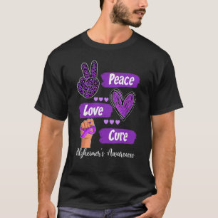 T-shirt Peace Love Cure Purple Ribbon Alzheimer Lauréats d