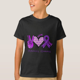 T-shirt Peace Love Cure Purple Ribbon Heimerheimer's Aware